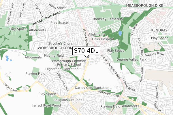 S70 4DL map - small scale - OS Open Zoomstack (Ordnance Survey)