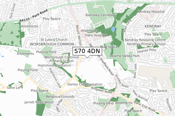 S70 4DN map - small scale - OS Open Zoomstack (Ordnance Survey)