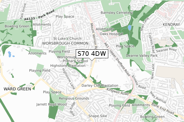 S70 4DW map - small scale - OS Open Zoomstack (Ordnance Survey)