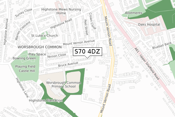 S70 4DZ map - large scale - OS Open Zoomstack (Ordnance Survey)