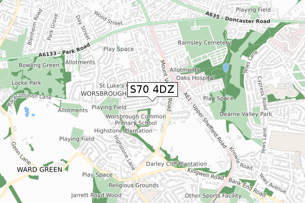 S70 4DZ map - small scale - OS Open Zoomstack (Ordnance Survey)