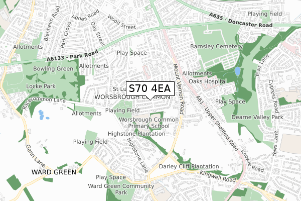 S70 4EA map - small scale - OS Open Zoomstack (Ordnance Survey)