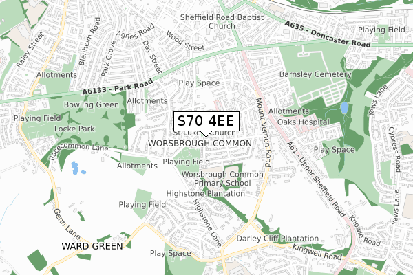 S70 4EE map - small scale - OS Open Zoomstack (Ordnance Survey)