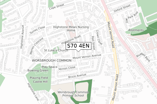 S70 4EN map - large scale - OS Open Zoomstack (Ordnance Survey)