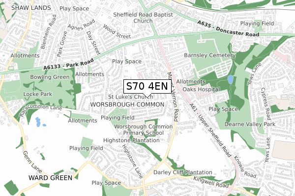 S70 4EN map - small scale - OS Open Zoomstack (Ordnance Survey)
