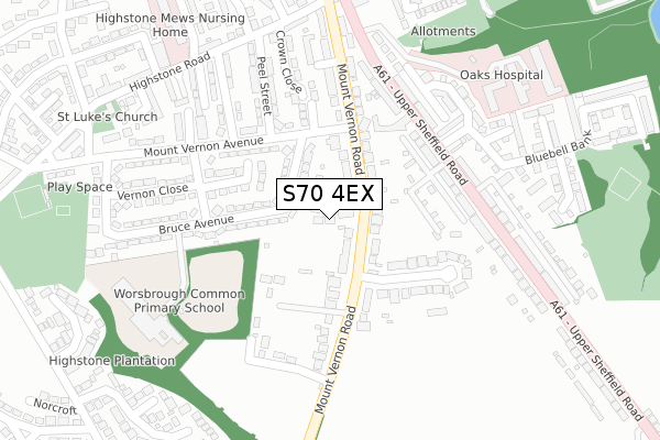 S70 4EX map - large scale - OS Open Zoomstack (Ordnance Survey)