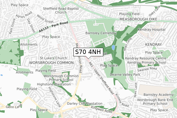 S70 4NH map - small scale - OS Open Zoomstack (Ordnance Survey)