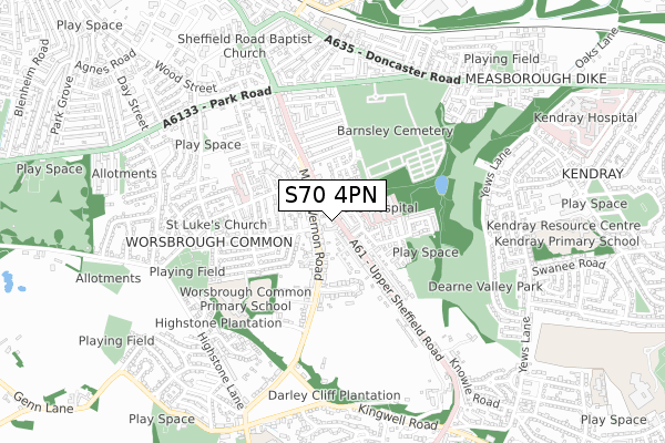 S70 4PN map - small scale - OS Open Zoomstack (Ordnance Survey)