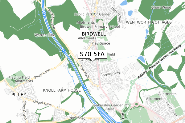 S70 5FA map - small scale - OS Open Zoomstack (Ordnance Survey)