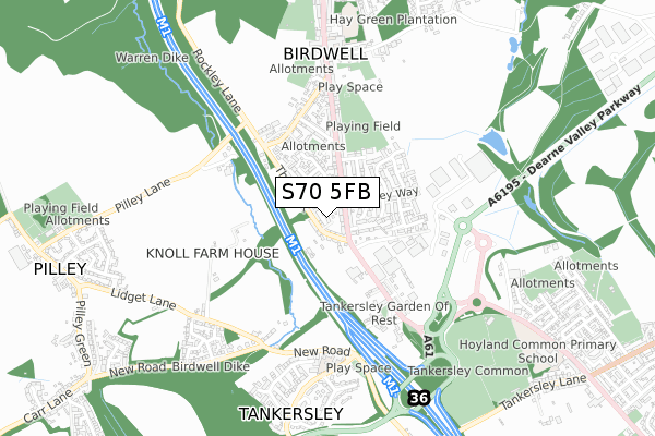 S70 5FB map - small scale - OS Open Zoomstack (Ordnance Survey)