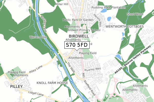 S70 5FD map - small scale - OS Open Zoomstack (Ordnance Survey)
