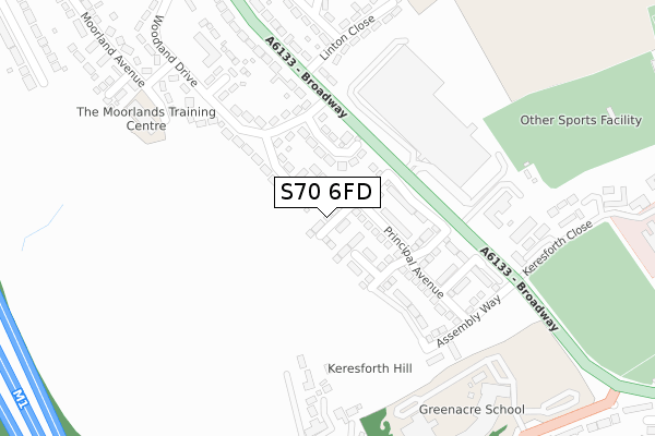 S70 6FD map - large scale - OS Open Zoomstack (Ordnance Survey)