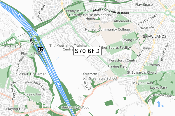 S70 6FD map - small scale - OS Open Zoomstack (Ordnance Survey)