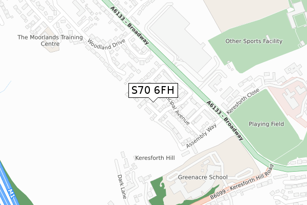 S70 6FH map - large scale - OS Open Zoomstack (Ordnance Survey)