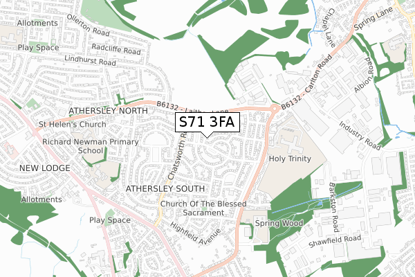 S71 3FA map - small scale - OS Open Zoomstack (Ordnance Survey)