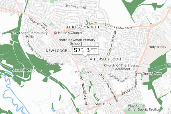 S71 3FT map - small scale - OS Open Zoomstack (Ordnance Survey)