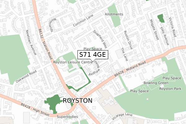 S71 4GE map - large scale - OS Open Zoomstack (Ordnance Survey)