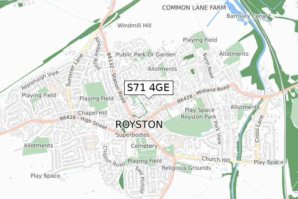 S71 4GE map - small scale - OS Open Zoomstack (Ordnance Survey)