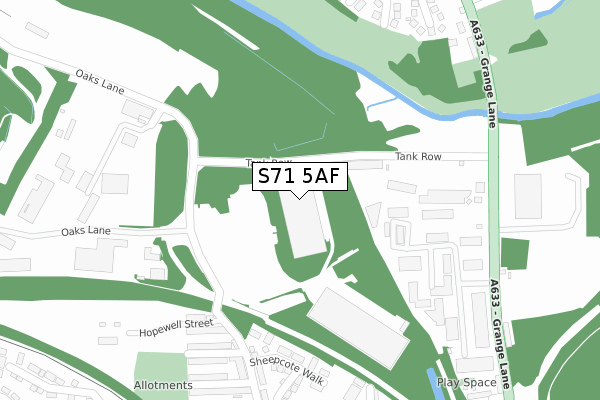 S71 5AF map - large scale - OS Open Zoomstack (Ordnance Survey)
