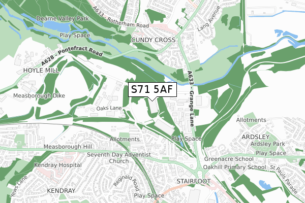 S71 5AF map - small scale - OS Open Zoomstack (Ordnance Survey)