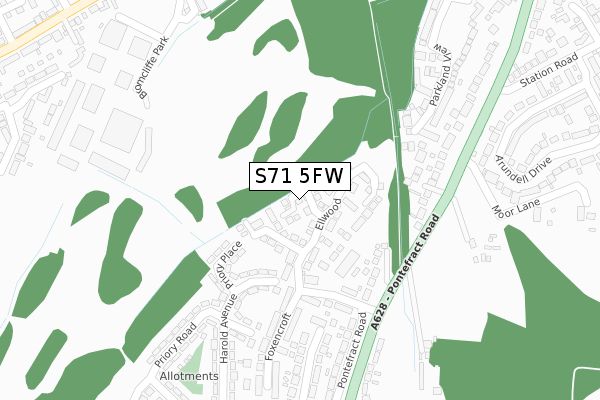 S71 5FW map - large scale - OS Open Zoomstack (Ordnance Survey)