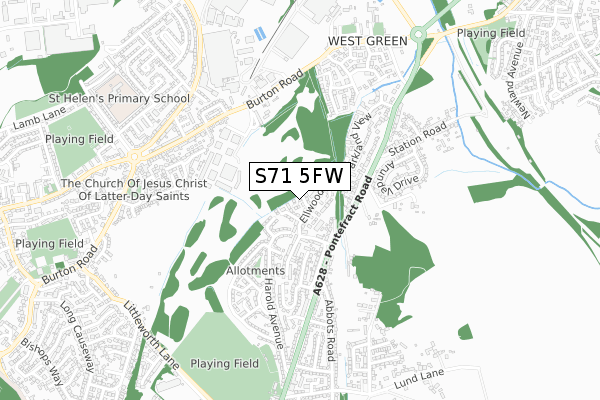 S71 5FW map - small scale - OS Open Zoomstack (Ordnance Survey)
