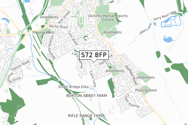 S72 8FP map - small scale - OS Open Zoomstack (Ordnance Survey)