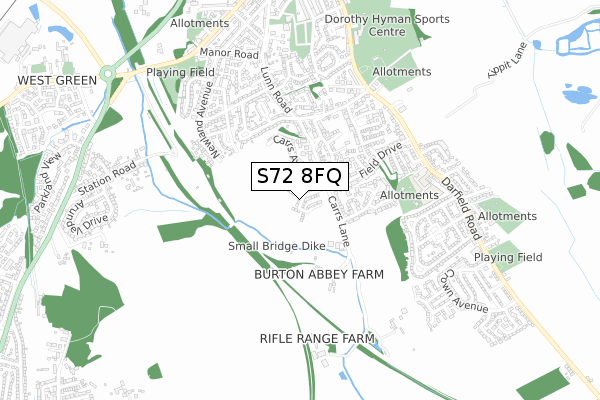 S72 8FQ map - small scale - OS Open Zoomstack (Ordnance Survey)