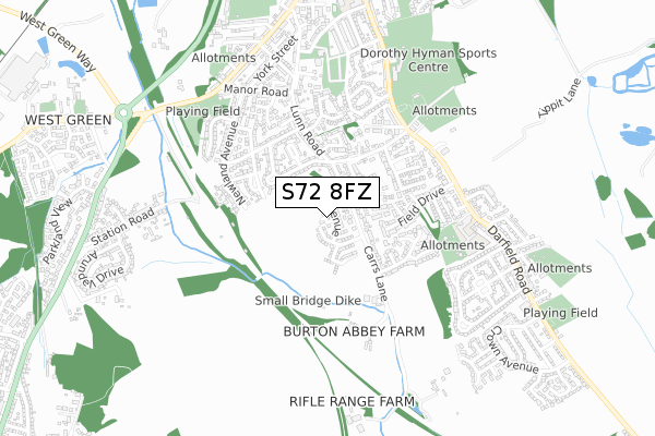 S72 8FZ map - small scale - OS Open Zoomstack (Ordnance Survey)