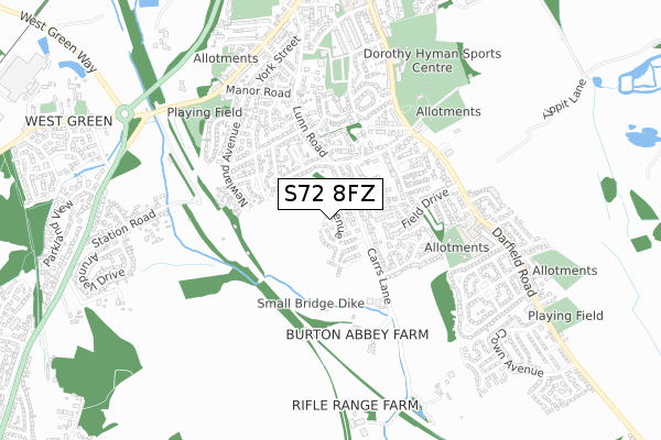 S72 8FZ map - small scale - OS Open Zoomstack (Ordnance Survey) S72 8FZ map - small scale - OS Open Zoomstack (Ordnance Survey)
