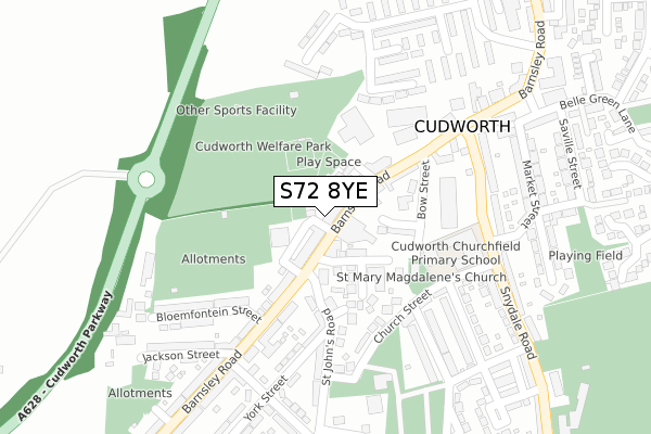 S72 8YE map - large scale - OS Open Zoomstack (Ordnance Survey) S72 8YE map - large scale - OS Open Zoomstack (Ordnance Survey)