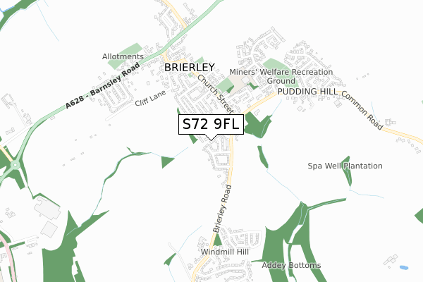 S72 9FL map - small scale - OS Open Zoomstack (Ordnance Survey)