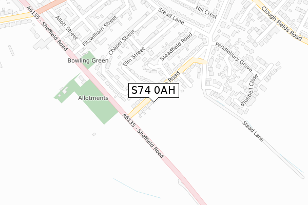 S74 0AH map - large scale - OS Open Zoomstack (Ordnance Survey)