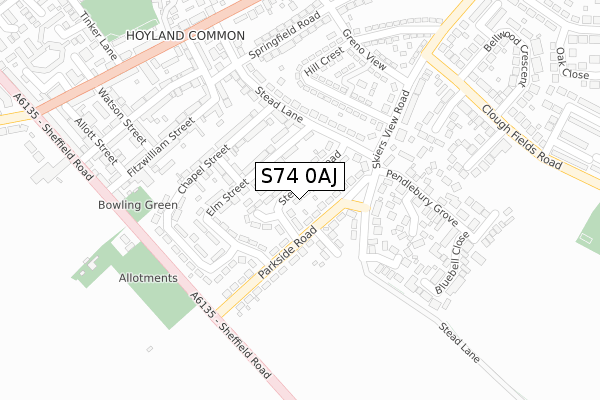 S74 0AJ map - large scale - OS Open Zoomstack (Ordnance Survey)