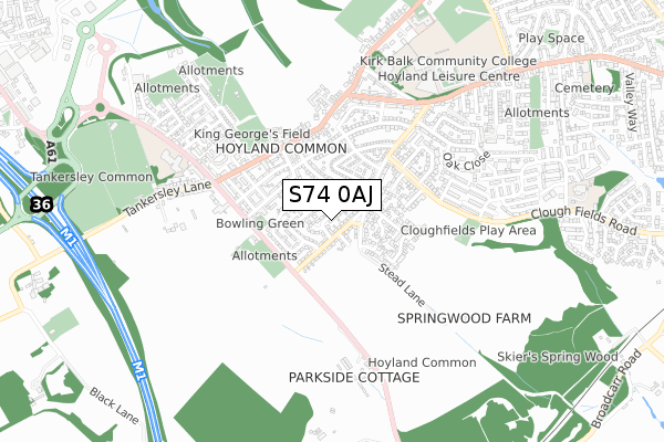 S74 0AJ map - small scale - OS Open Zoomstack (Ordnance Survey)