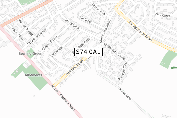 S74 0AL map - large scale - OS Open Zoomstack (Ordnance Survey)