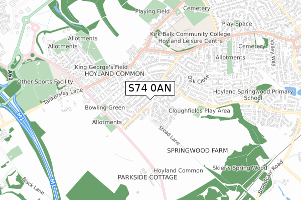 S74 0AN map - small scale - OS Open Zoomstack (Ordnance Survey)