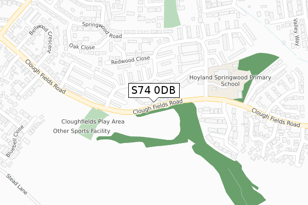 S74 0DB map - large scale - OS Open Zoomstack (Ordnance Survey)