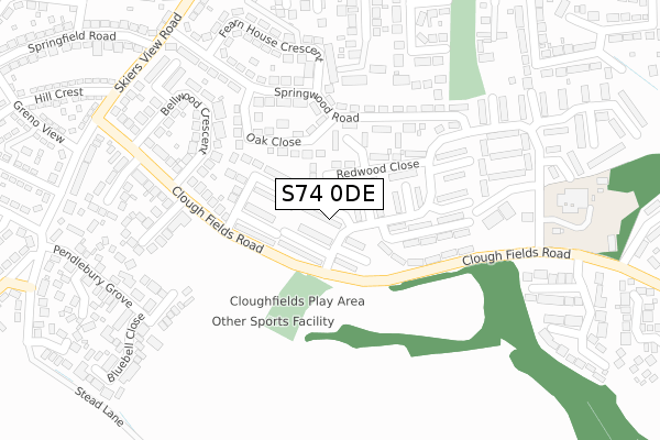 S74 0DE map - large scale - OS Open Zoomstack (Ordnance Survey)