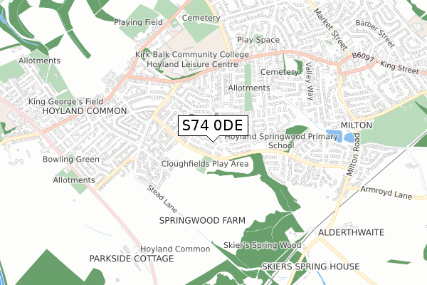 S74 0DE map - small scale - OS Open Zoomstack (Ordnance Survey)