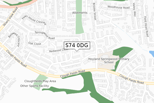 S74 0DG map - large scale - OS Open Zoomstack (Ordnance Survey)