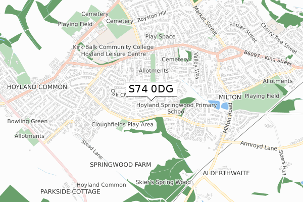 S74 0DG map - small scale - OS Open Zoomstack (Ordnance Survey)