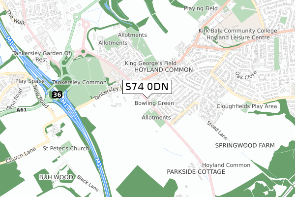 S74 0DN map - small scale - OS Open Zoomstack (Ordnance Survey)