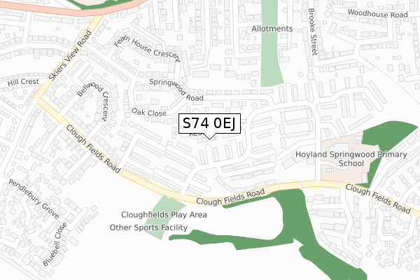 S74 0EJ map - large scale - OS Open Zoomstack (Ordnance Survey)