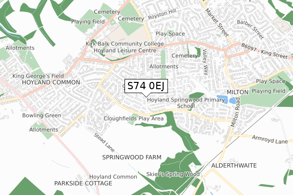 S74 0EJ map - small scale - OS Open Zoomstack (Ordnance Survey)