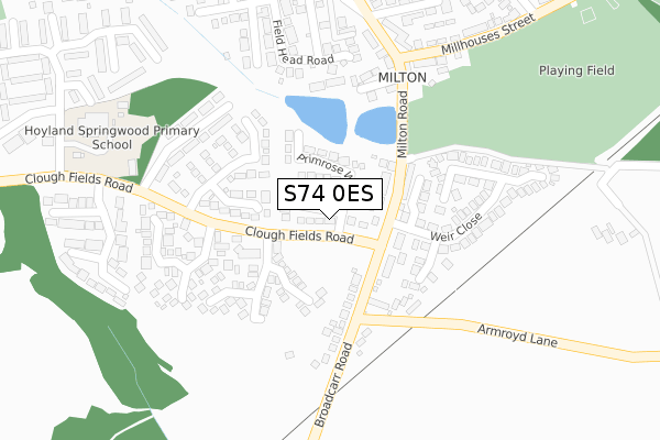 S74 0ES map - large scale - OS Open Zoomstack (Ordnance Survey)