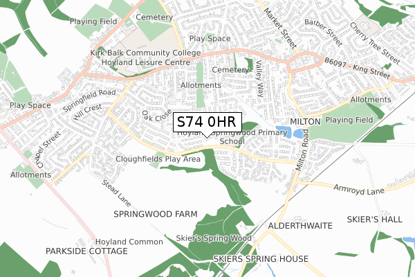 S74 0HR map - small scale - OS Open Zoomstack (Ordnance Survey)