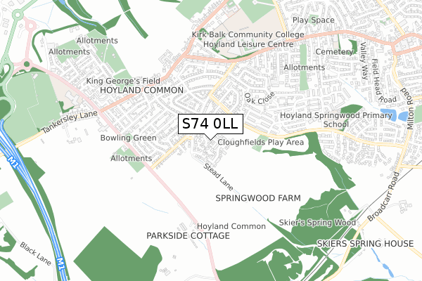 S74 0LL map - small scale - OS Open Zoomstack (Ordnance Survey)