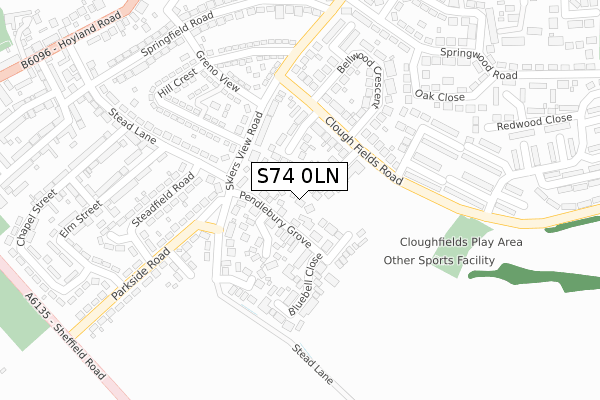 S74 0LN map - large scale - OS Open Zoomstack (Ordnance Survey)