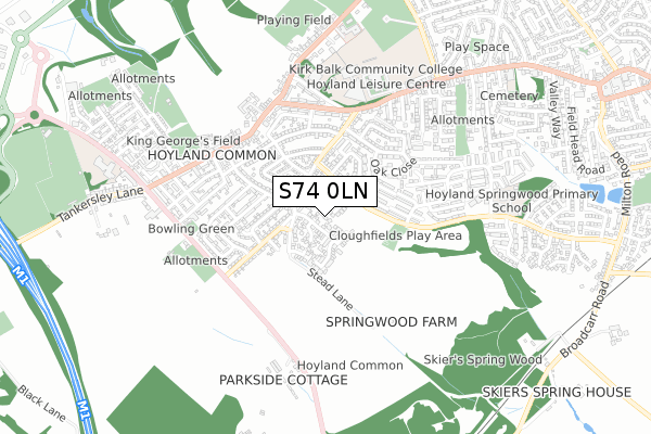 S74 0LN map - small scale - OS Open Zoomstack (Ordnance Survey)